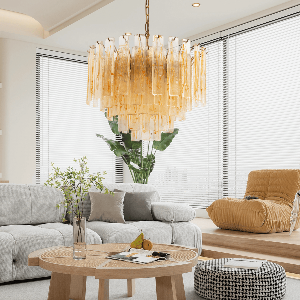 Golden Amber Murano Glass Chandelier - view 2