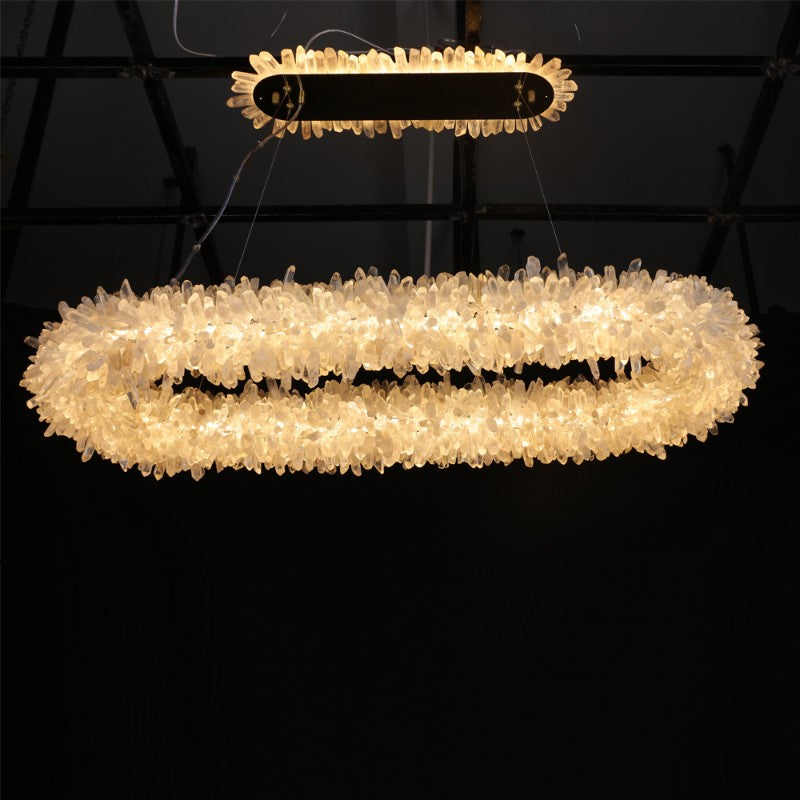 Oval Modern Clear Geode Quartz Crystal Chandelier for Dining Room
