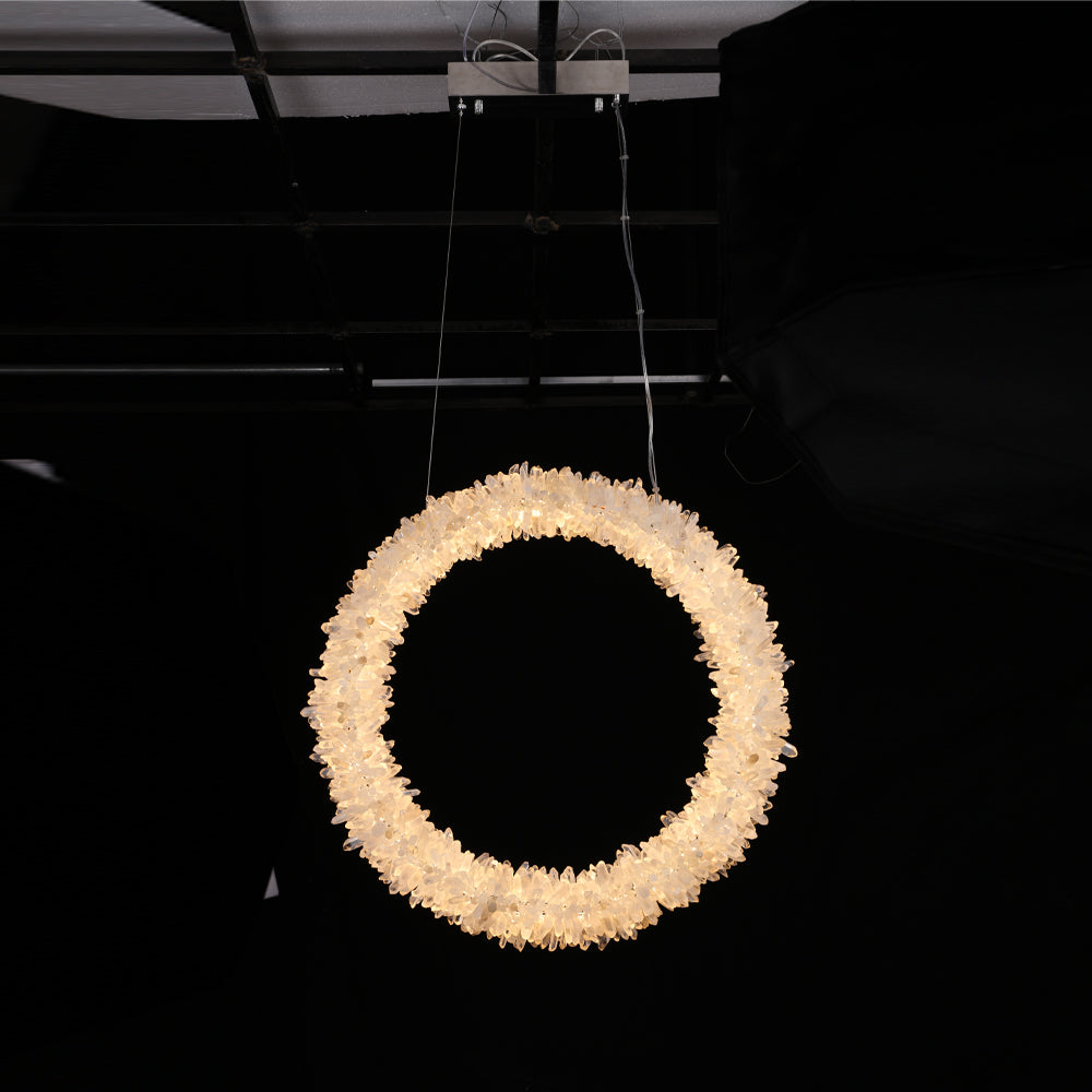 Modern Geode Quartz Crystal Chandelier Vertical Hanging Ring Pendant Light