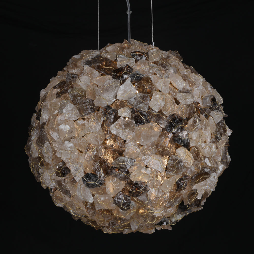 Modern Clear & Smoky Rock Crystal Ball Pendant Light - view 3