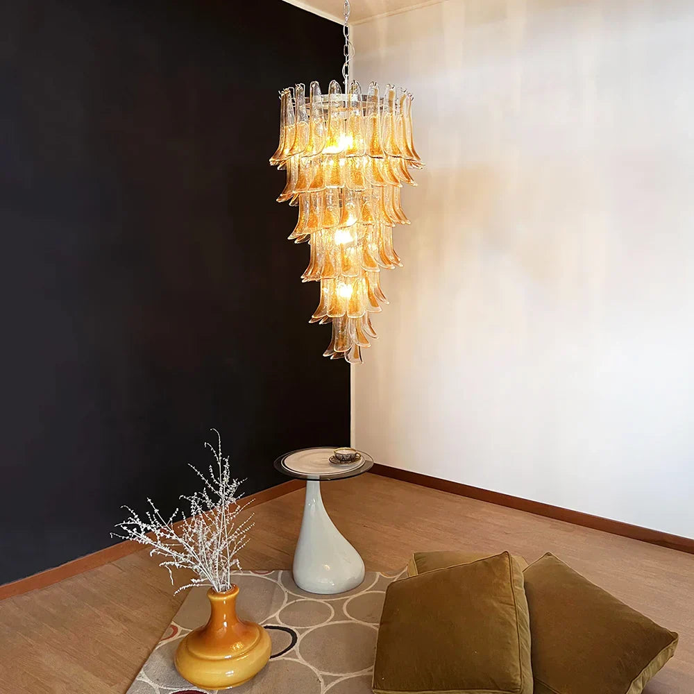 Petals Spiral Murano Transparent Chandelier Beautiful Amber - view 2