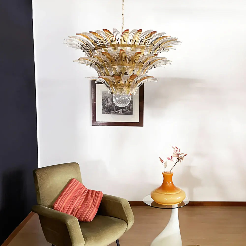 Beautifully Murano Palmette Amber Transparent Chandelier - view 2