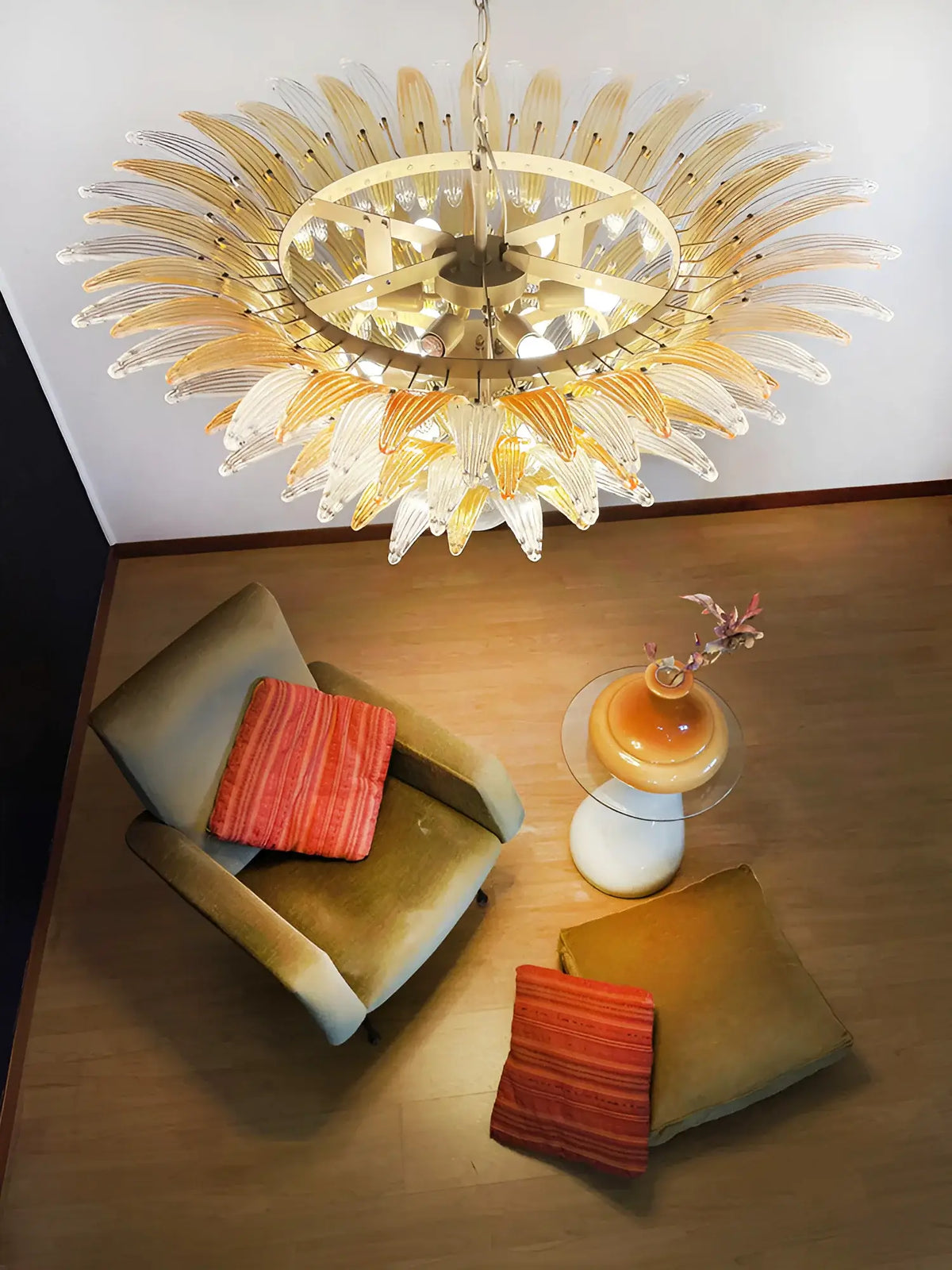 Beautifully Murano Palmette Amber Transparent Chandelier - view 7