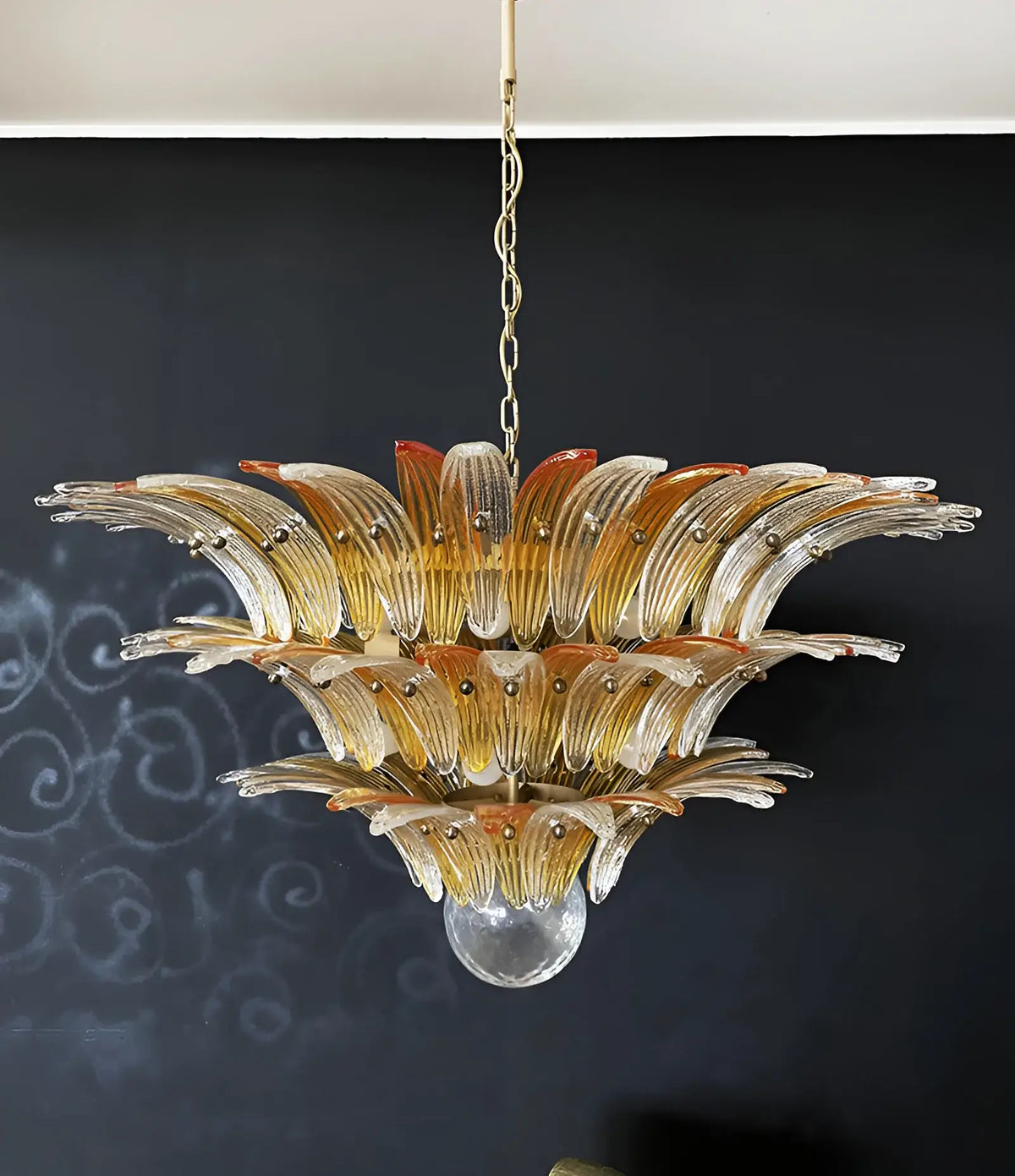 Beautifully Murano Palmette Amber Transparent Chandelier - view 13