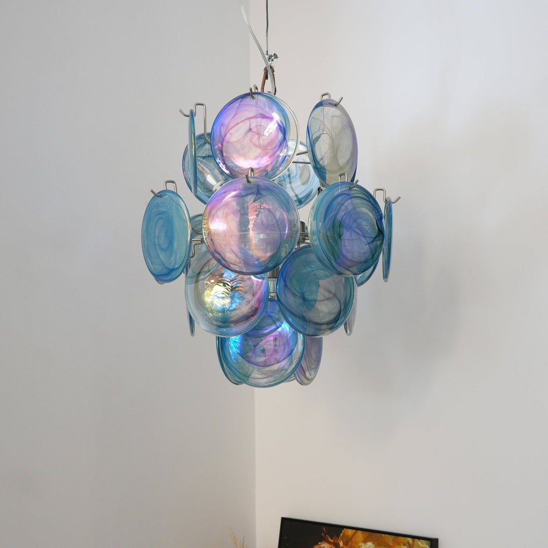 Blue Murano Disc Glass Chandelier