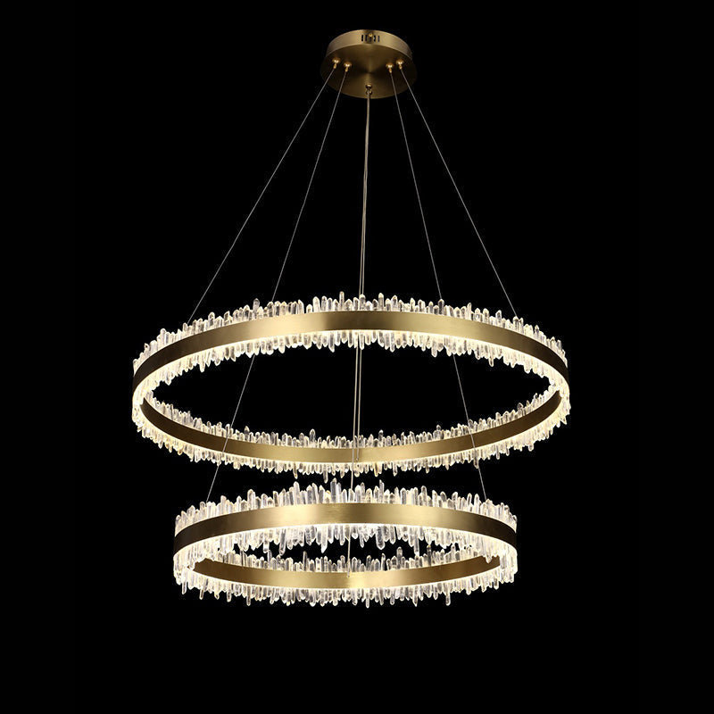 Double Round Rings Quartz Crystal Chandelier Hanging Modern Chandelier for Living Room - view 2