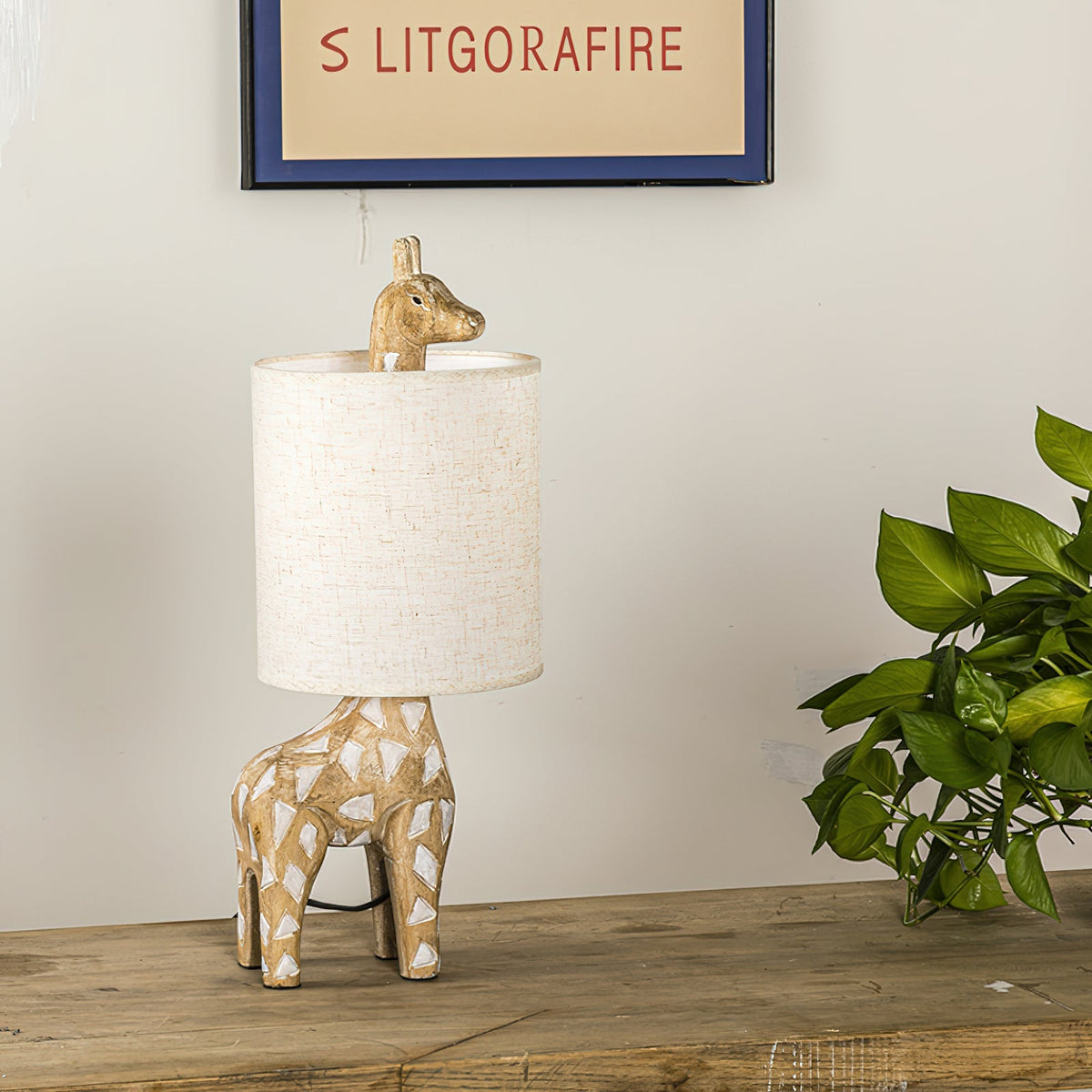 Carved Wood Animal Table Lamp - view 14