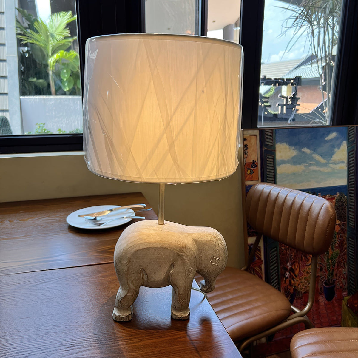 Carved Wood Animal Table Lamp - view 12