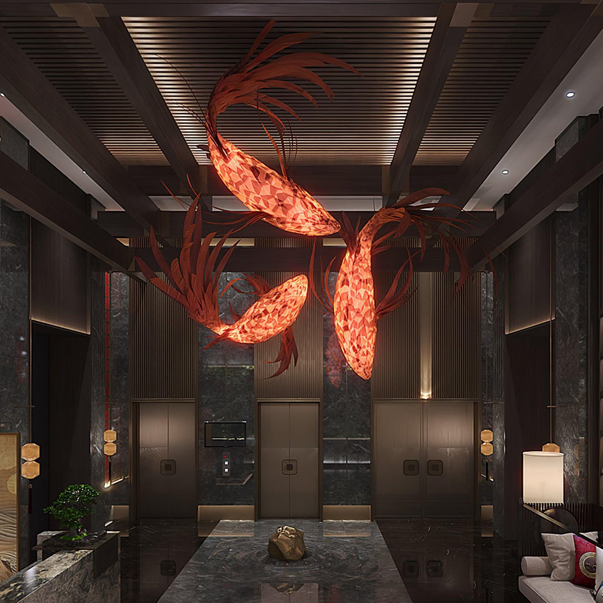Crimson Swirl Koi Chandelier - view 3