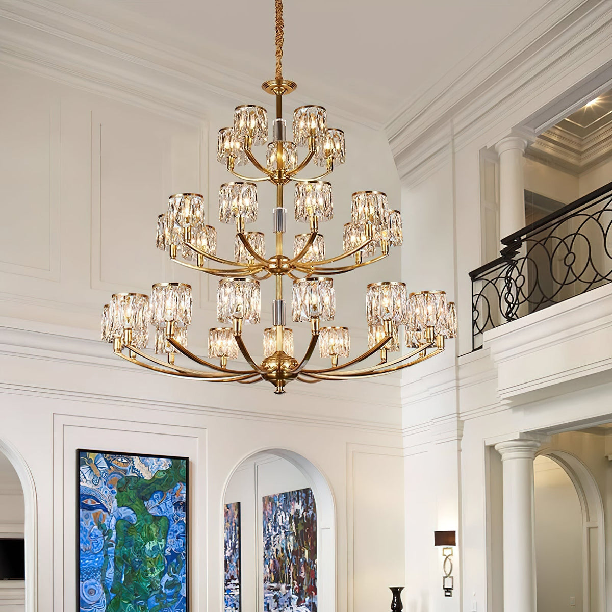 Crystal Column Brass Chandelier