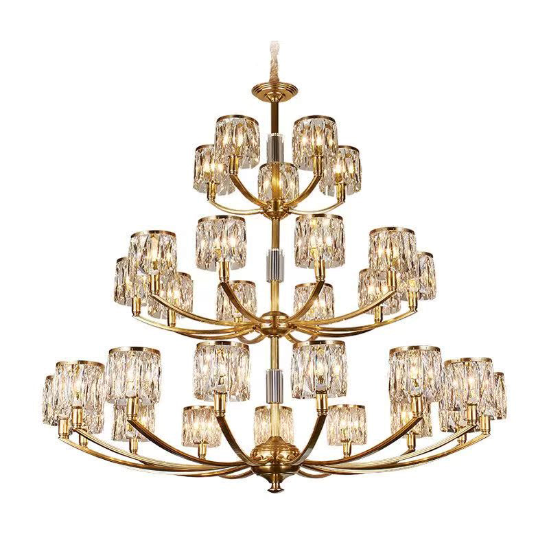 Crystal Column Brass Chandelier
