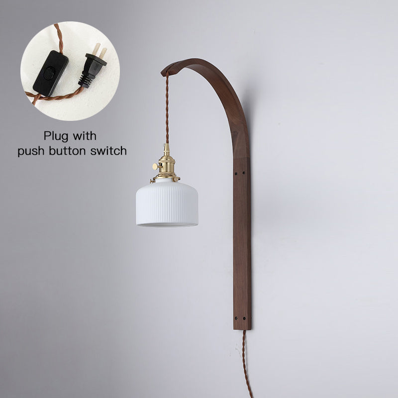Curved Walnut Ceramic Wall Light