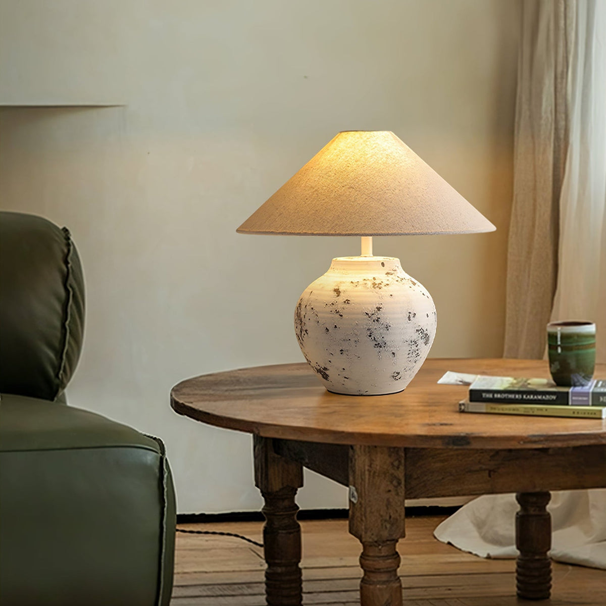 Distressed White Ceramic Table Lamp - view 10