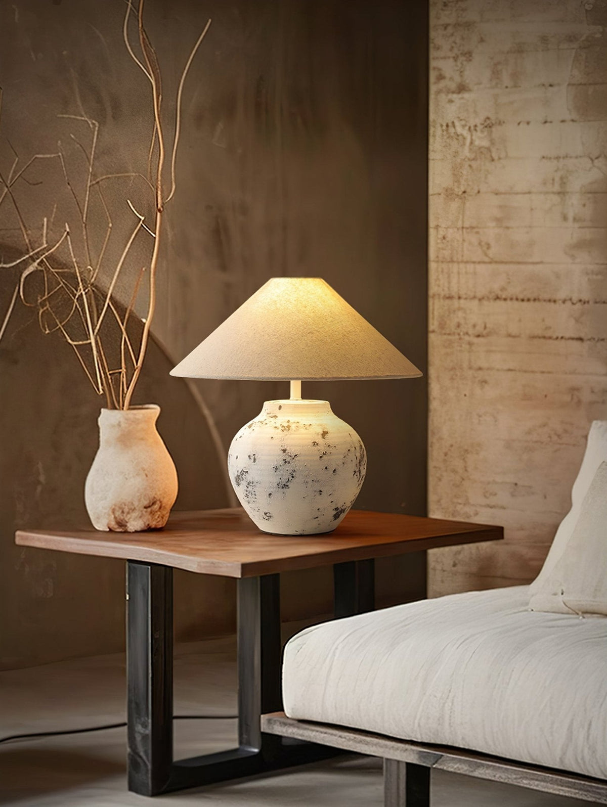 Distressed White Ceramic Table Lamp - view 3