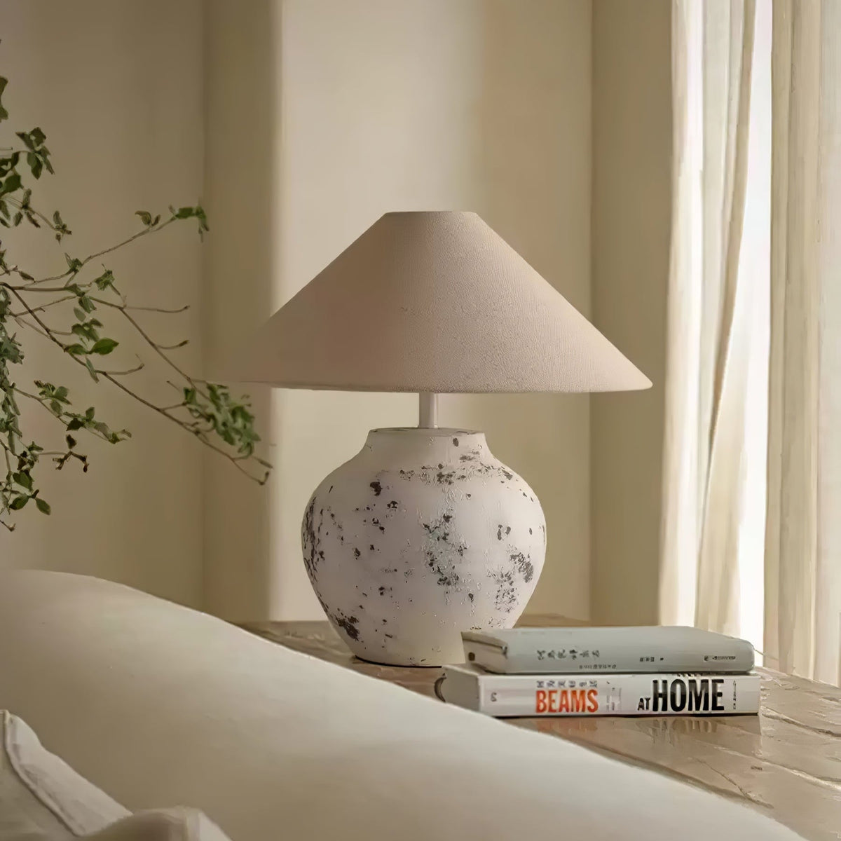 Distressed White Ceramic Table Lamp - view 7