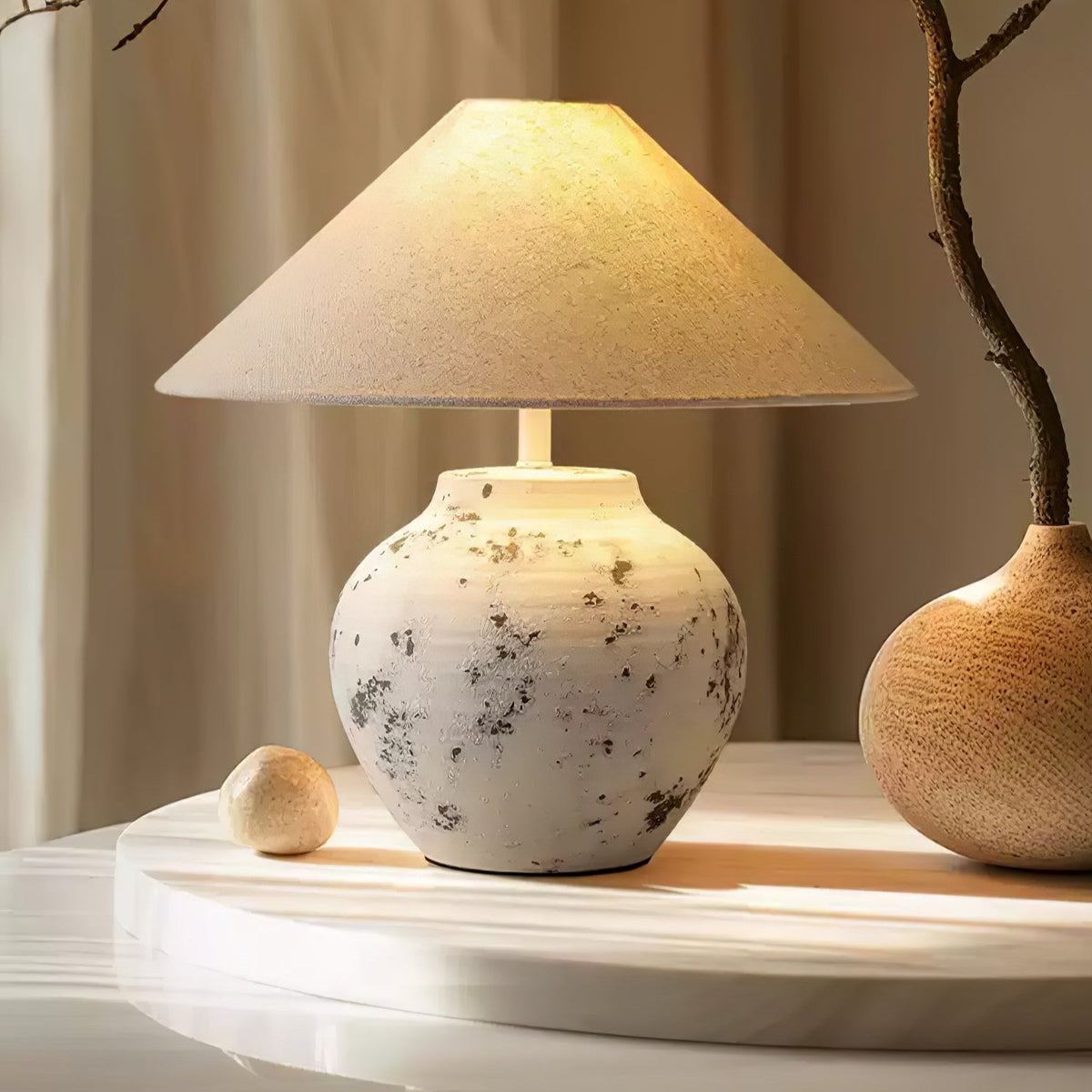 Distressed White Ceramic Table Lamp - view 8