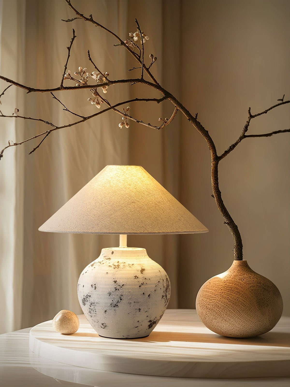 Distressed White Ceramic Table Lamp - view 9