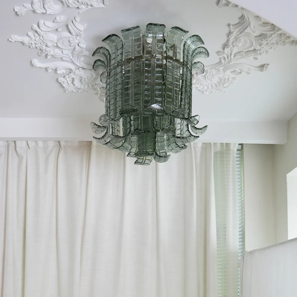 Elegant Murano Leaf Shaped Green Ceiling Lamp