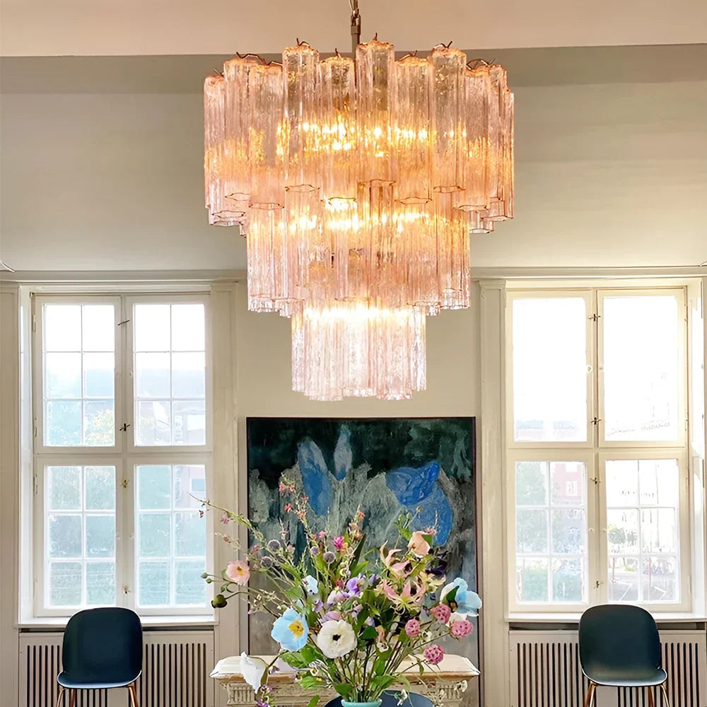 Elegant Pink Murano Glass Tube Chandelier - view 2