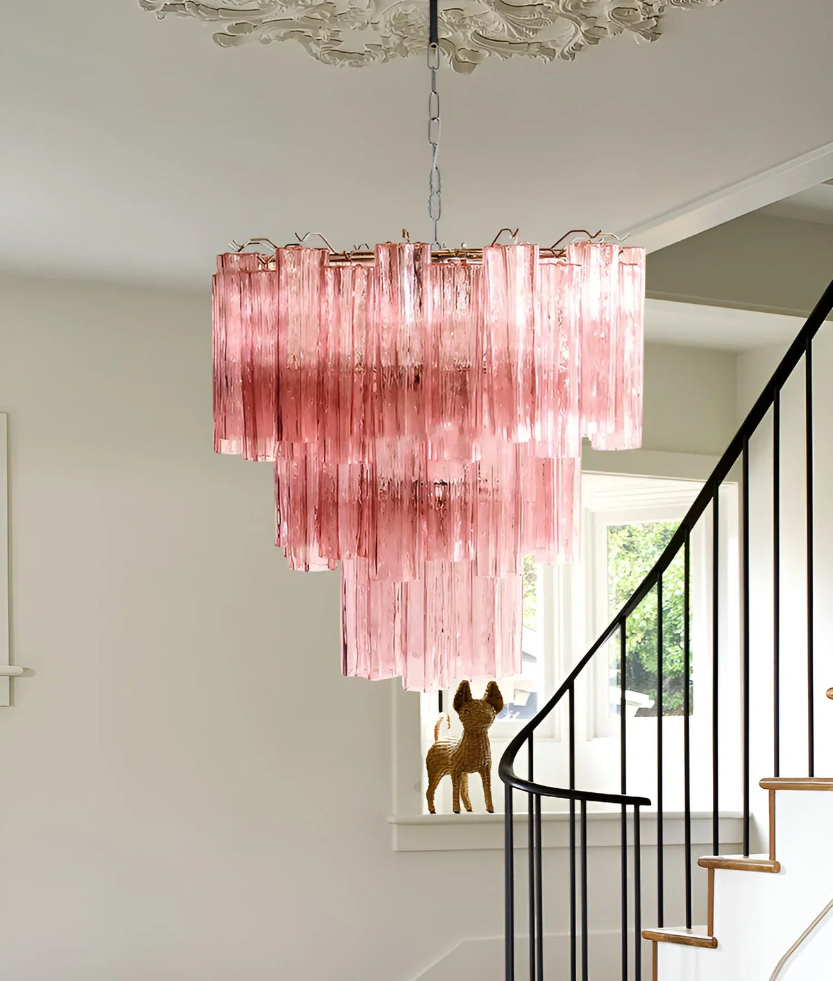 Elegant Pink Murano Glass Tube Chandelier - view 10