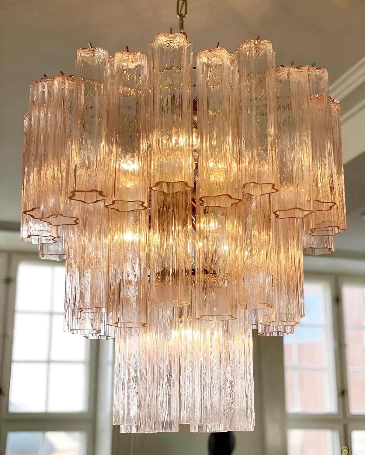 Elegant Pink Murano Glass Tube Chandelier - view 12