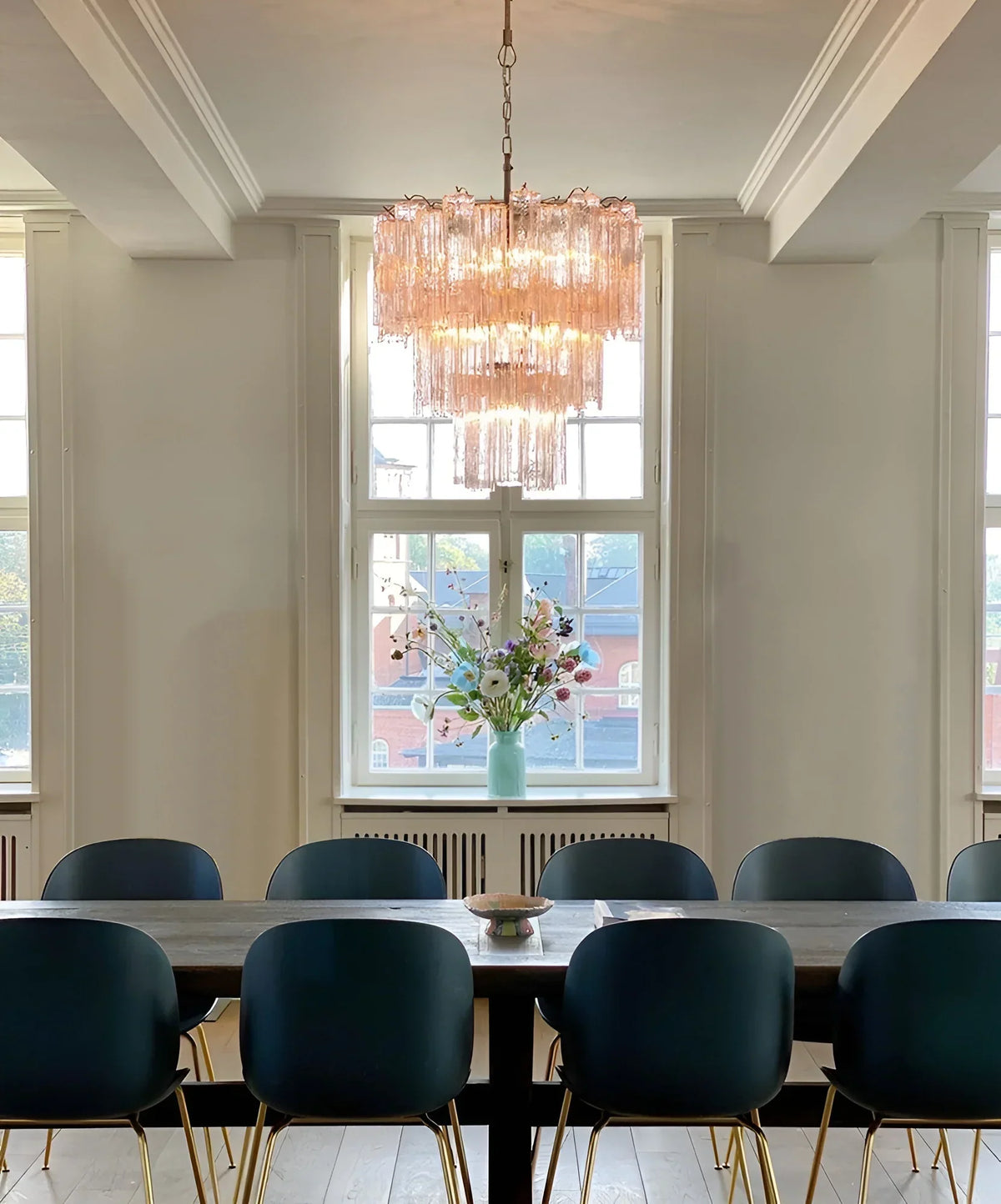 Elegant Pink Murano Glass Tube Chandelier - view 3