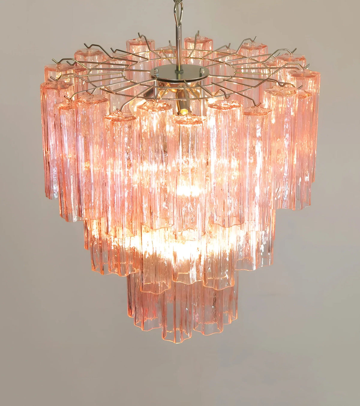 Elegant Pink Murano Glass Tube Chandelier - view 14