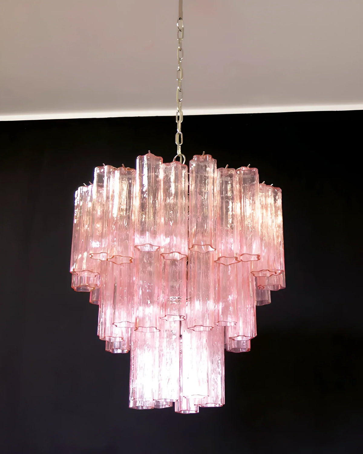 Elegant Pink Murano Glass Tube Chandelier - view 13
