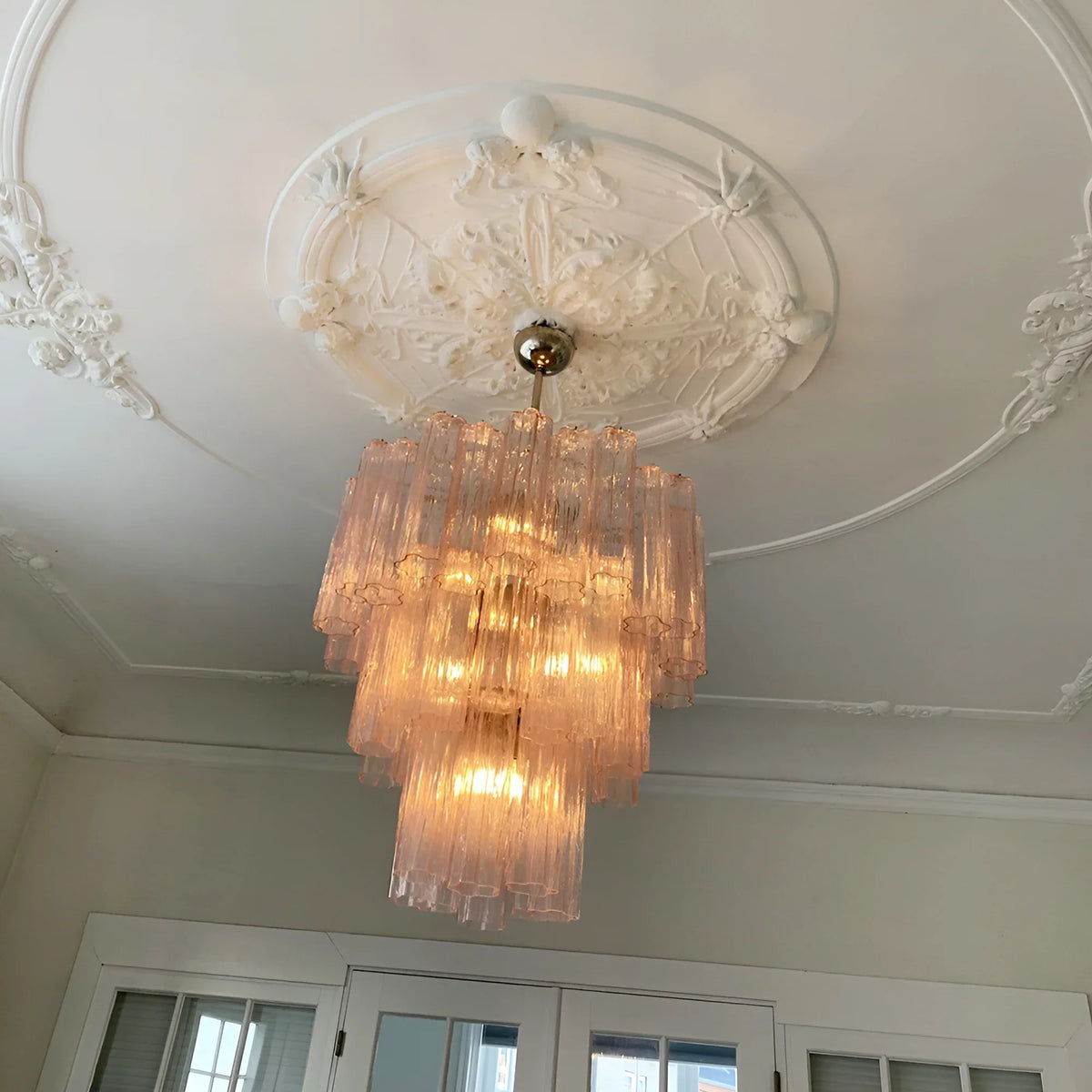 Elegant Pink Murano Glass Tube Chandelier - view 11