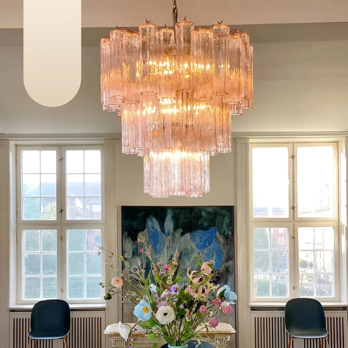 Elegant Pink Murano Glass Tube Chandelier - view 20