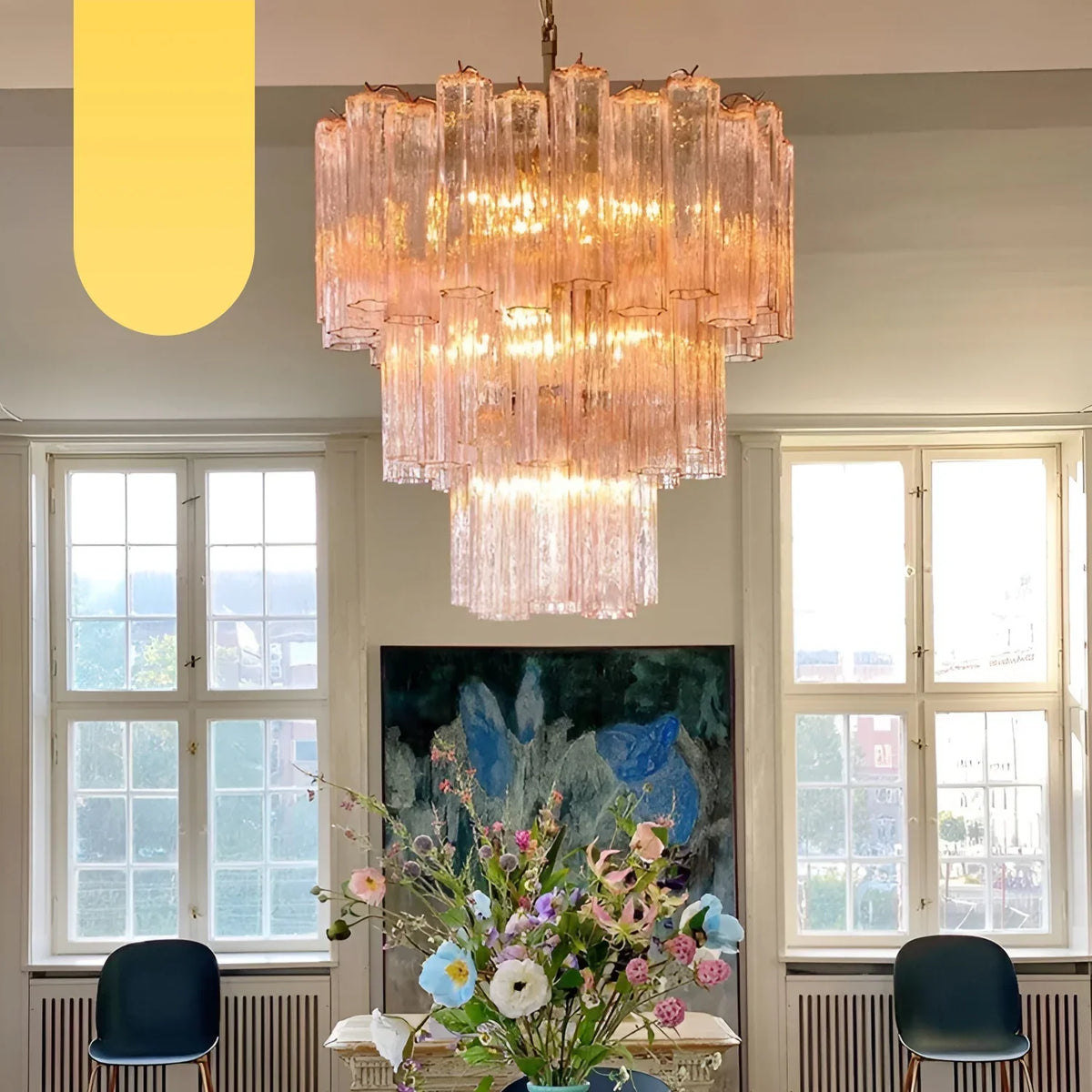 Elegant Pink Murano Glass Tube Chandelier - view 22