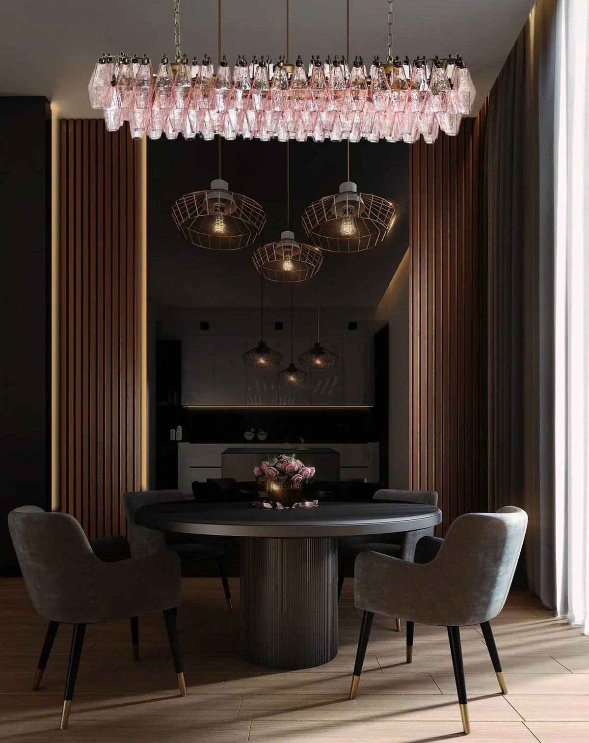 Elegant Pink Murano Poliedri Chandelier - view 7