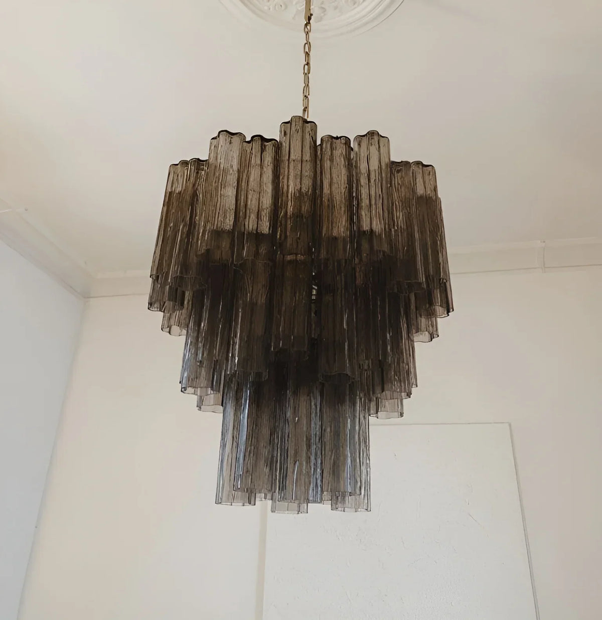 Elegant Smoke Murano Glass Tube Chandelier - view 10