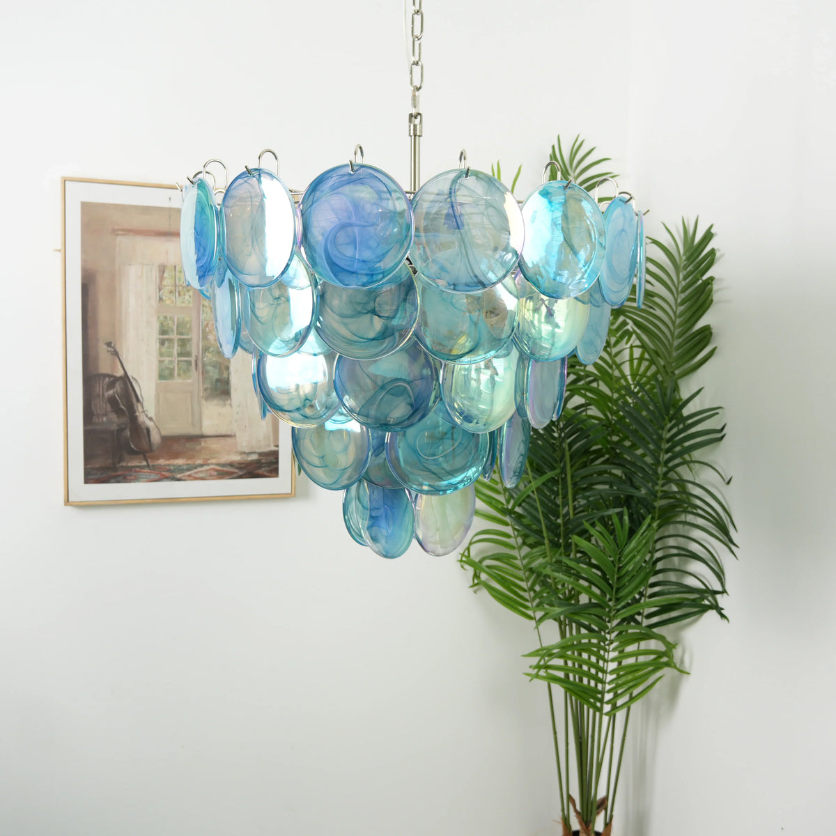 Elegant Blue Murano Disc Chandelier - view 9