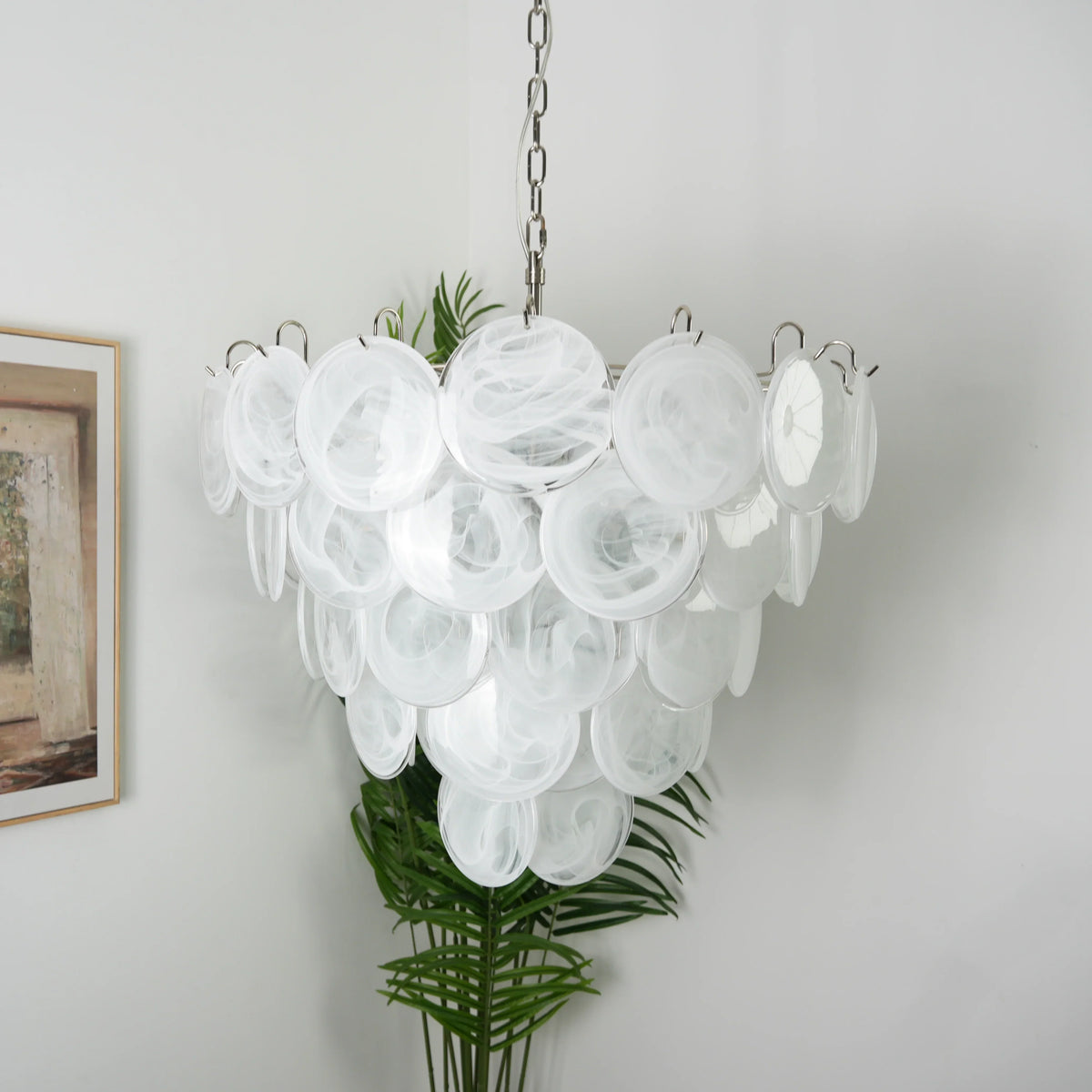 Elegant White Murano Disc Chandelier