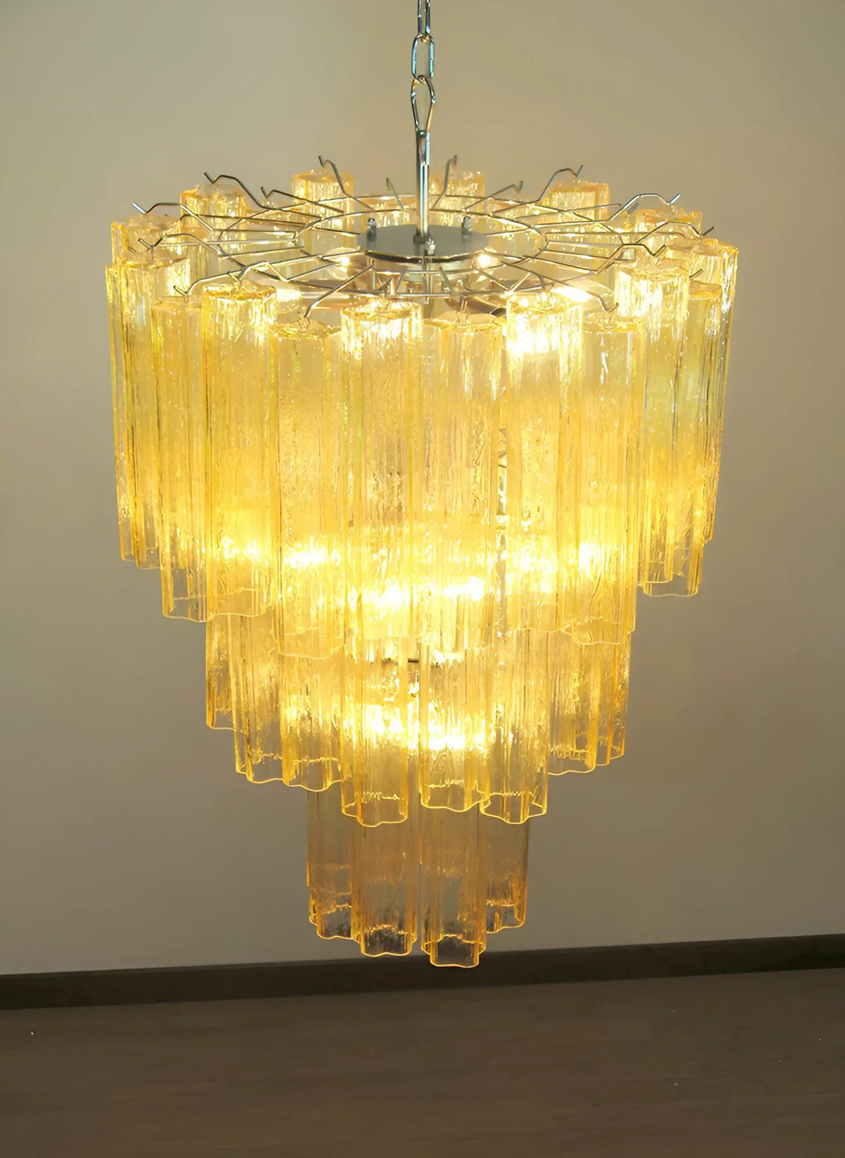 Elegant Yellow Murano Glass Tube Chandelier - view 10