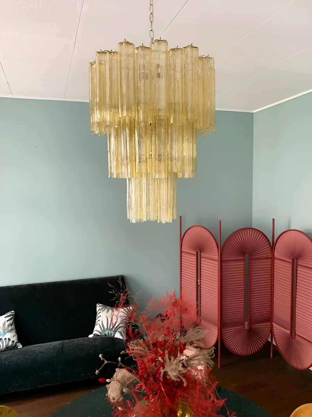 Elegant Yellow Murano Glass Tube Chandelier - view 3