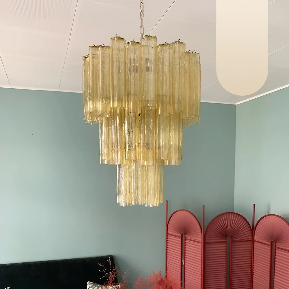 Elegant Yellow Murano Glass Tube Chandelier - view 16
