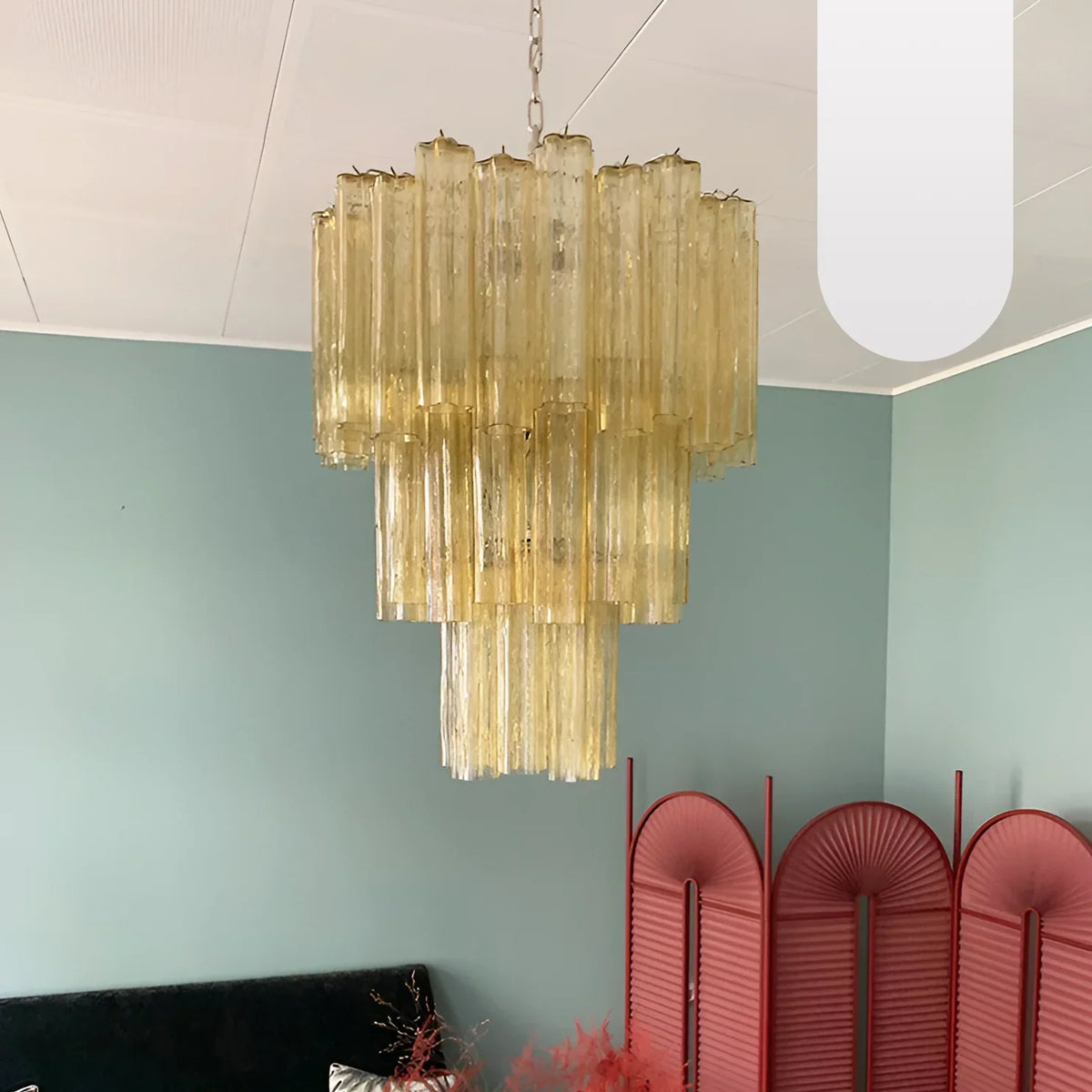 Elegant Yellow Murano Glass Tube Chandelier - view 17
