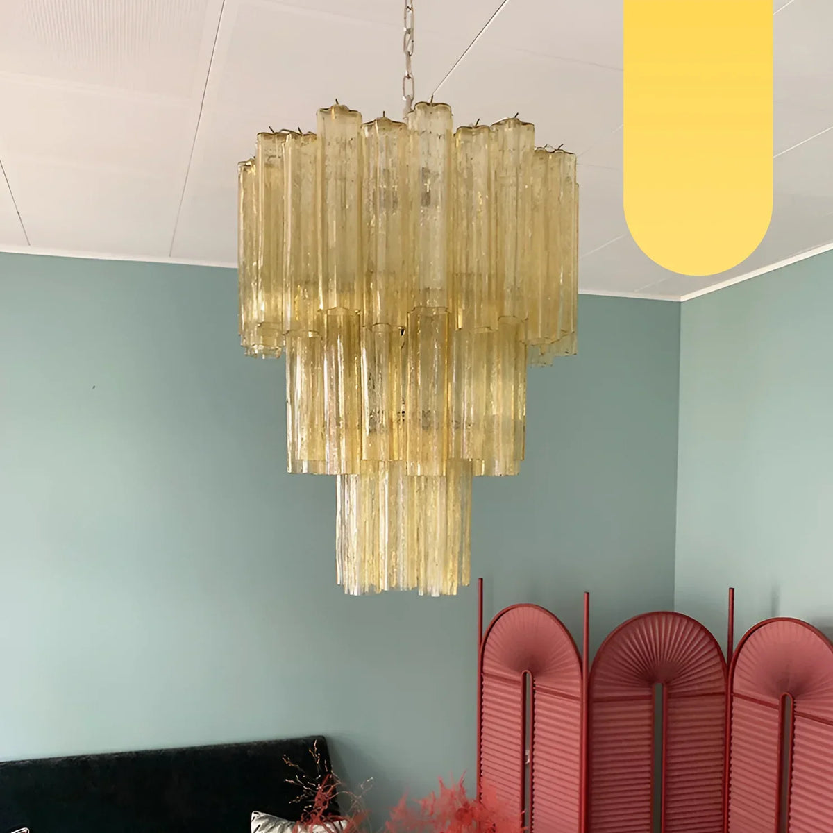 Elegant Yellow Murano Glass Tube Chandelier - view 18