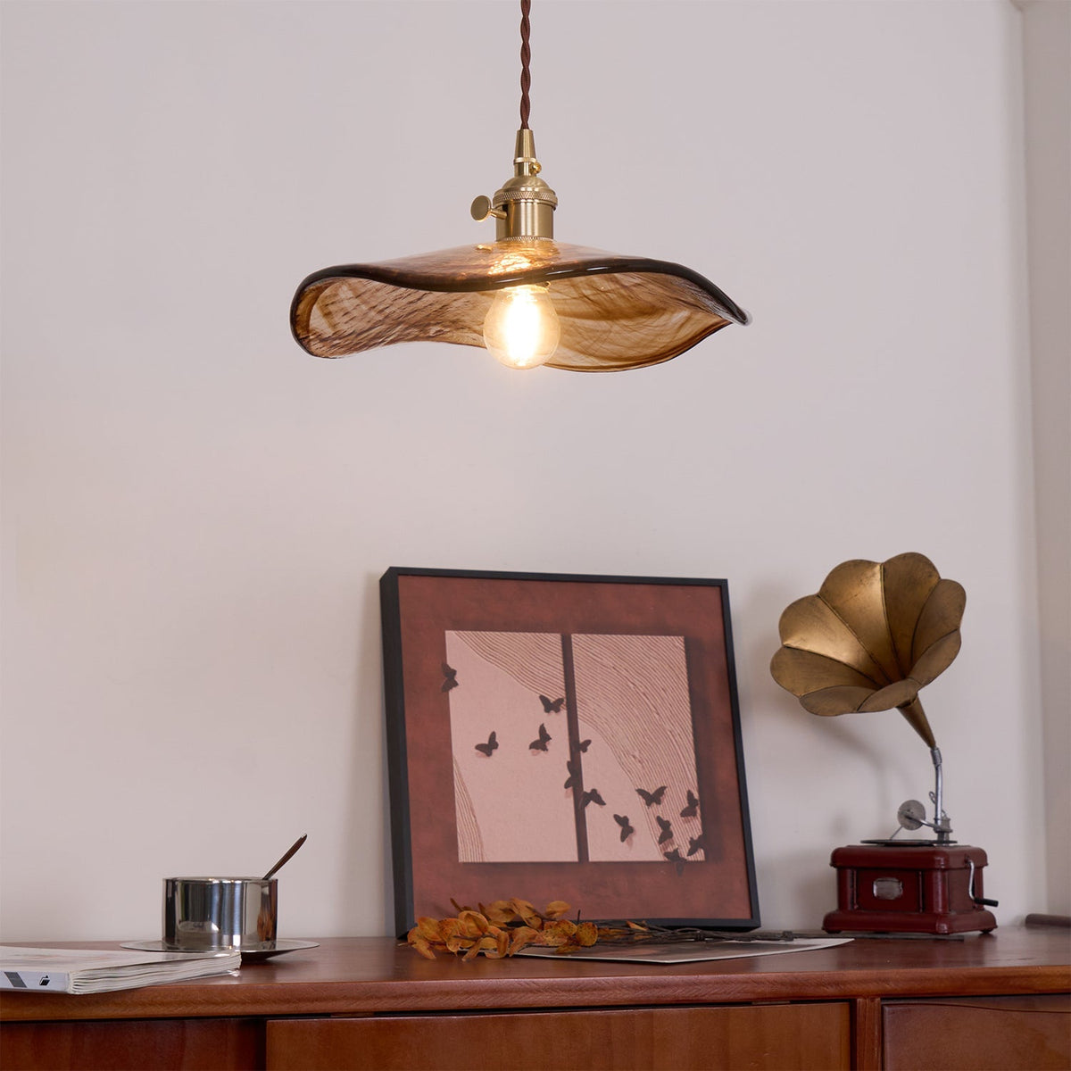 Flower Petal Glass Pendant Swag Light - view 3