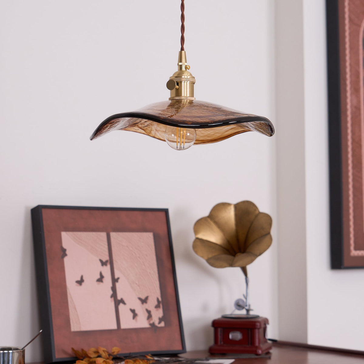 Flower Petal Glass Pendant Swag Light - view 5