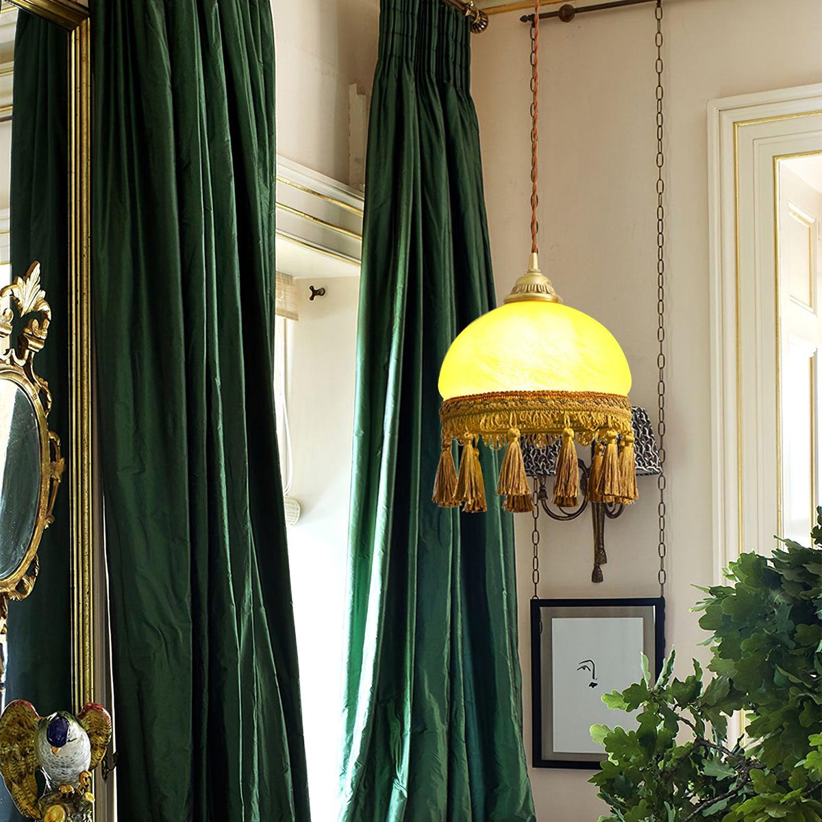 French Tassels Brass Pendant Swag Light
