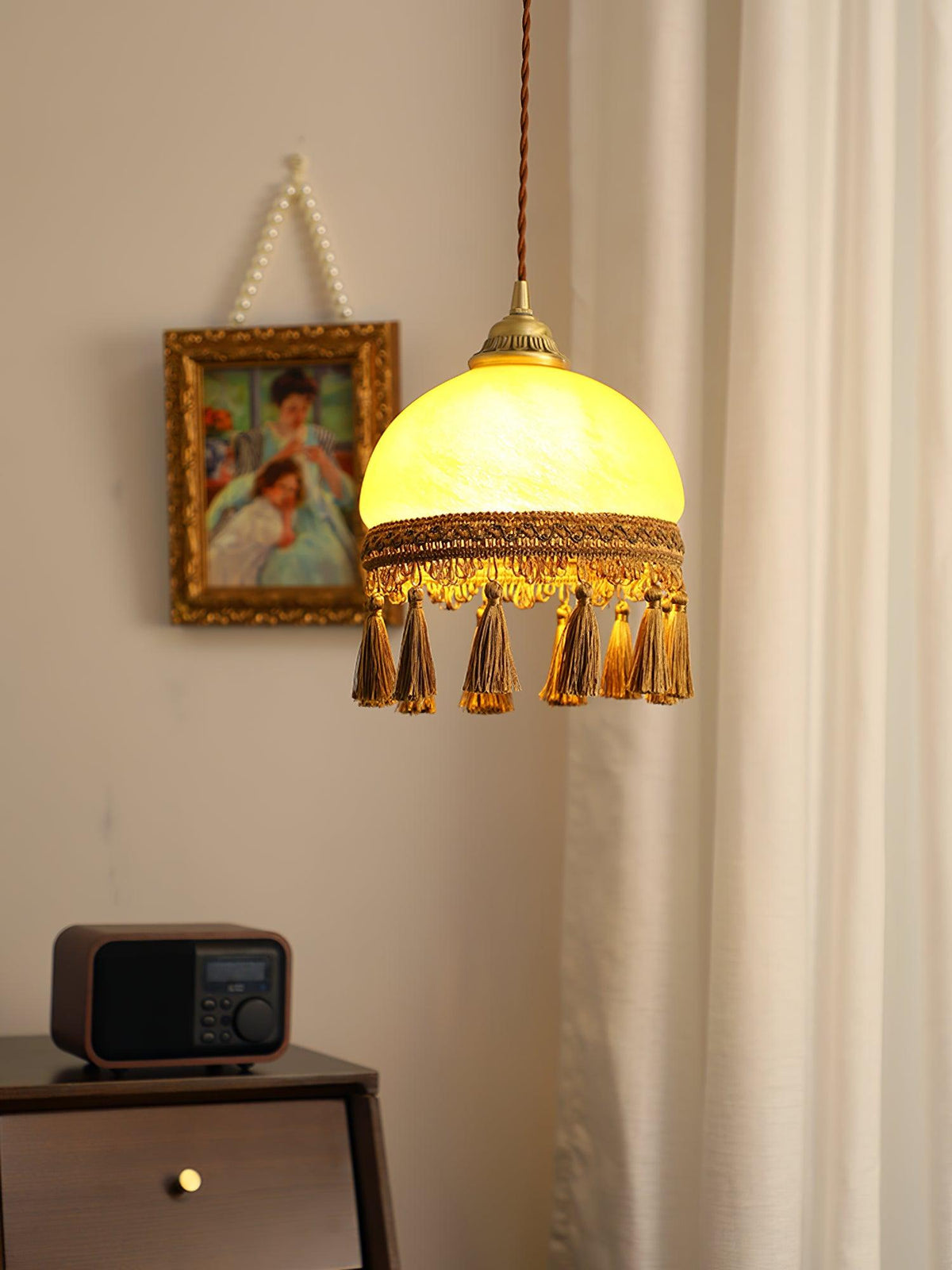 French Tassels Brass Pendant Swag Light