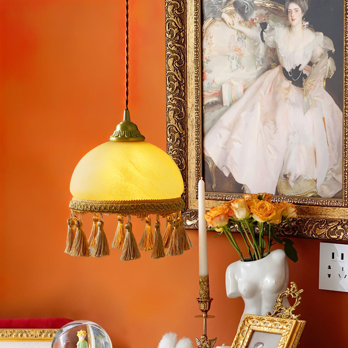 French Tassels Brass Pendant Swag Light