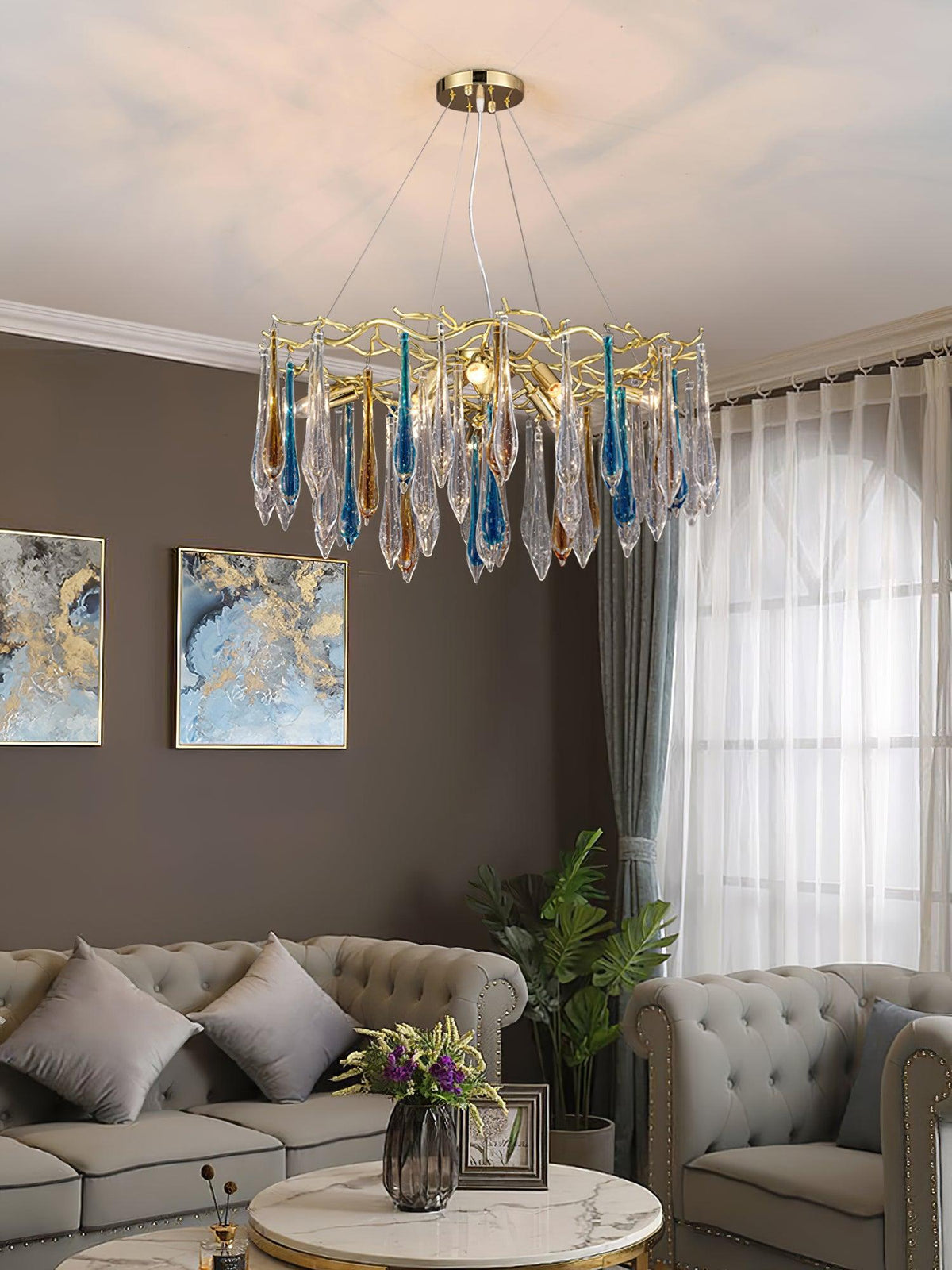 Gold Round Teardrop Chandelier