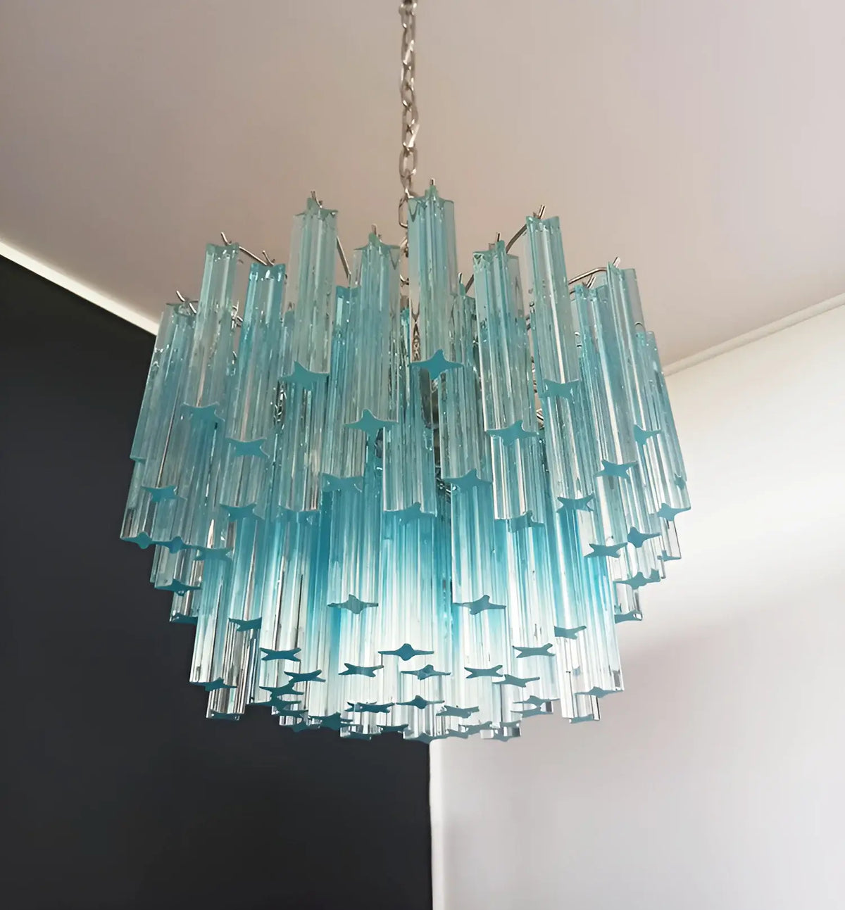 Gorgeous Murano Quadriedri Prisms Blue Chandelier - view 7