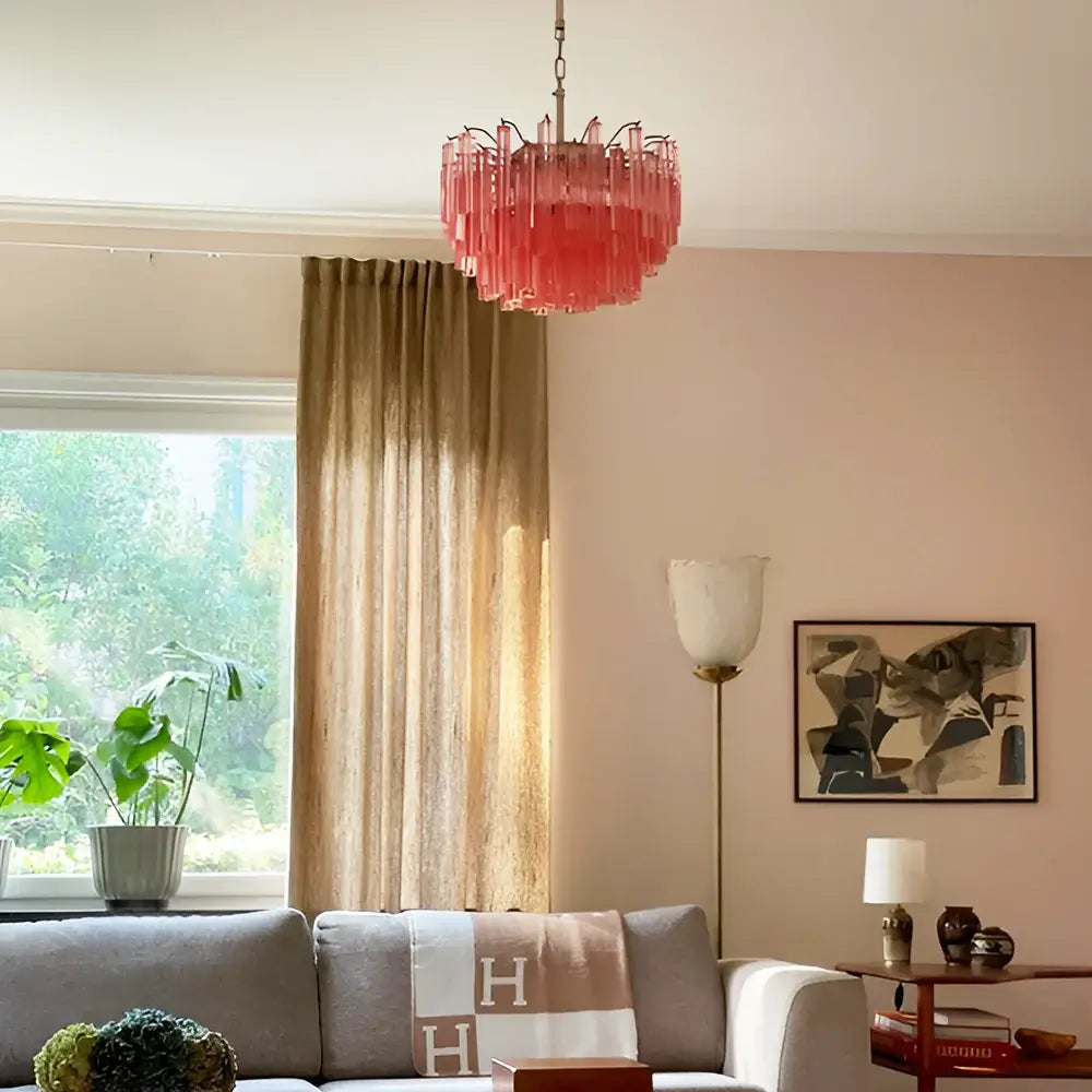 Gorgeous Murano Quadriedri Prisms Pink Chandelier - view 2