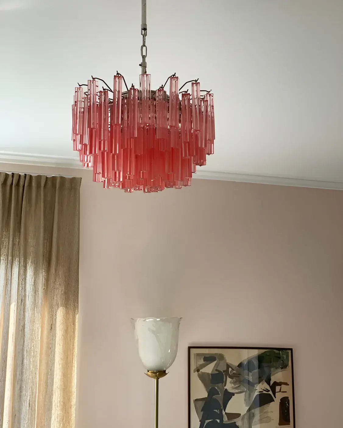 Gorgeous Murano Quadriedri Prisms Pink Chandelier - view 3