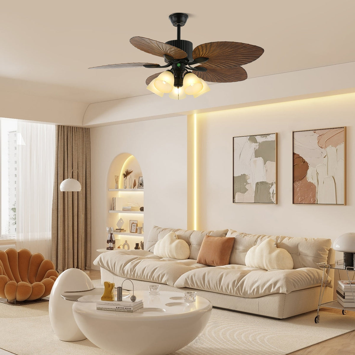 Banana Wood Leaves Ceiling Fan Light - view 5